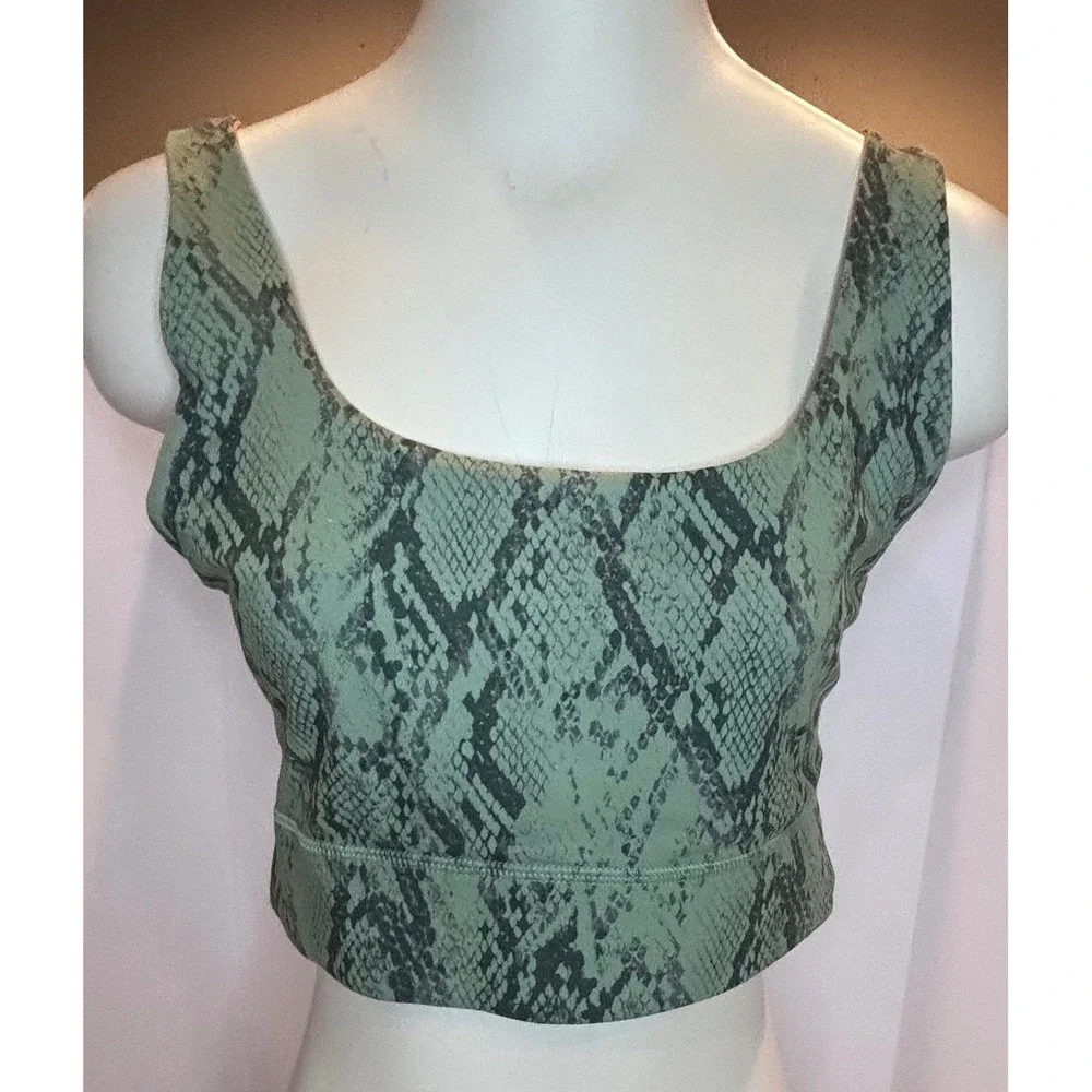 Fabletics Reversible Sports Bra Green Snakeskin Mauve Pink L Yoga Athleisure